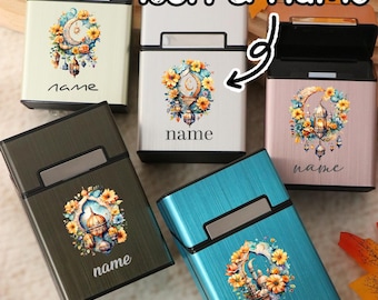 Estuche para cigarrillos personalizado con motivos de Ramadán, caja para guardar cigarrillos con nombre personalizado, regalos para hombres, regalos de Ramadán, estuche para cigarrillos para mujeres