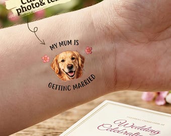 Pegatina de tatuaje personalizada para mascotas para bodas / Tatuaje personalizado de cara de perro / Mis humanos se casan / Divertido recuerdo para la fiesta de bodas