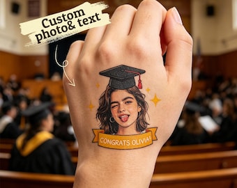 Calcomanía de tatuaje personalizada para graduación / Tatuaje temporal facial personalizado / Recuerdo para fiesta de graduación de la Clase de 2026 / Divertido regalo de felicitación para graduados