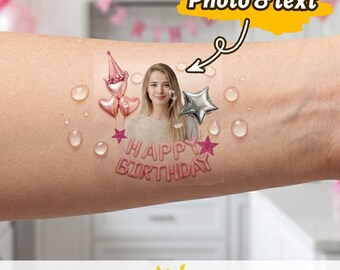 Custom Birthday Temporary Tattoo | Personalized Photo Tattoo | Birthday Face Tattoo Sticker | Party Favor Gift