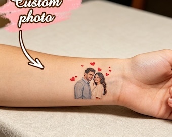 Tatuaje temporal personalizado con foto / Tatuaje personalizado para parejas / Regalo romántico para novios / Calcomanía de tatuaje para aniversario o boda