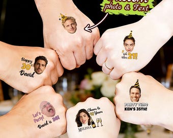 Pegatinas de tatuajes faciales personalizadas / Tatuajes temporales con foto personalizada / Recuerdos para fiestas de 21 cumpleaños / Tatuajes para despedidas de soltera / Pegatinas divertidas para fiestas
