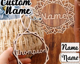 Colgantes calados personalizados de Eid al-Fitr, nombres personalizados de Eid al-Fitr, adornos colgantes de madera, colgantes de madera calados, regalos para la familia