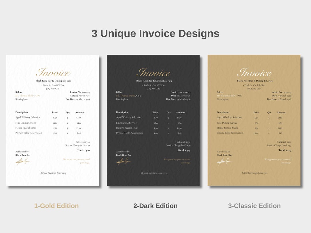 Vintage Bar Restaurant Invoice Template, Editable Canva Design (instant ...