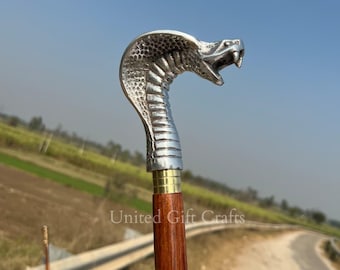 Handgefertigter Cobra Gehstock aus Holz | Antikes Finish geschnitzte Cane, Cosplay Dekor