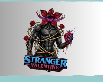 Stranger Valentine PNG, Demogorgon Sublimation Design, Horror Valentine Shirt Wrap, Dark Romance Gothic Heart, Retro Sci-Fi Digital Download