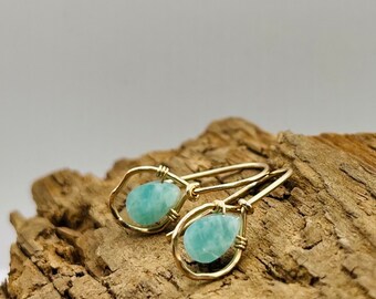 ALICIA Freeform Amazonite Gem Drop Threaders - Recycled Sterling Silver and 14K Gold Filled Boho Jewelry