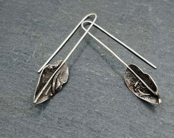 REINA Reticulated Oxidized Leaf Threaders - Recycled Sterling Silver Jewelry