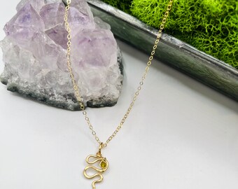 MEDUSA Fearless Snake Gold Filled Necklace with Gemstone Eye - Protection Amulet