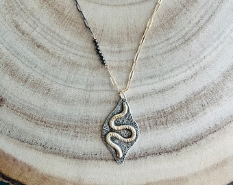 MEDUSA Snake Freeform Amulet Necklace - Fused Sterling and 14K Gold Fill Mixed Metal Protection Jewelry