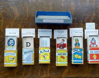 1930's LIBRARY of GAMES by Russell, Vintage Miniature Card Games Big-Little Card Game, Mini Cards, 6 Set, Instructions, Free Shipping