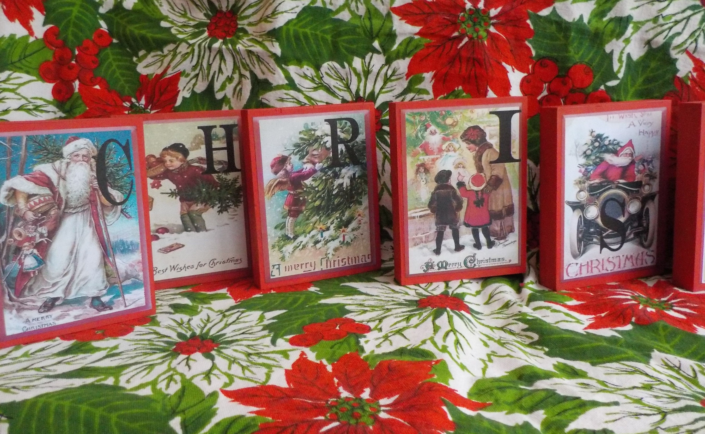 Christmas Wood Blocks With Holiday Nostalgic Scenes Vintage - Etsy