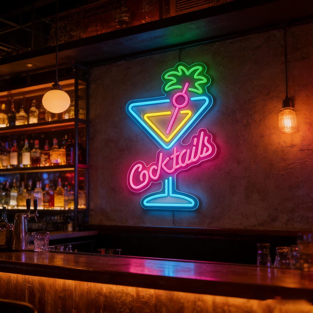 LED Neon Cocktails Sign, Tropical Martini Glass Bar Light - Etsy