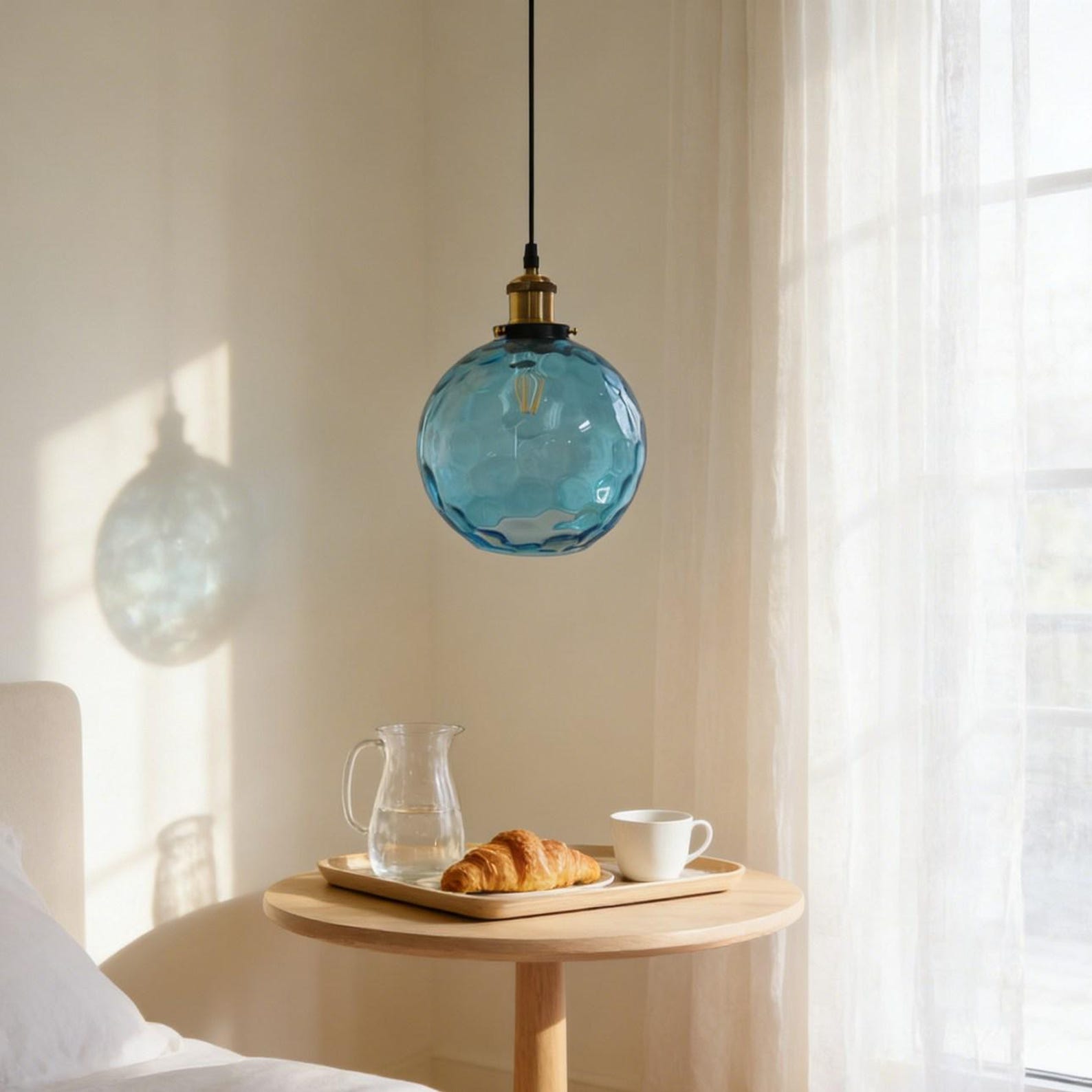 Aesthetic Blue Glass Pendant Lamp Ripple