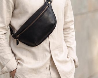 Crazy Horse Leather Fanny Pack for Men, Crossbody Sling Bag, Travel Purse, Anniversary Gifts