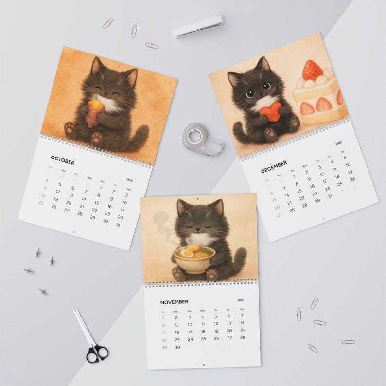 Kawaii Black Cat Sushi Wall Calendar 2026 image 7