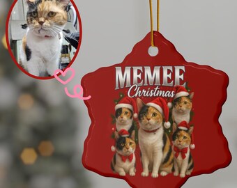 Weihnachtskatze und Hunde Keramik Ornament | Doppelseitige Weihnachtsdekoration
