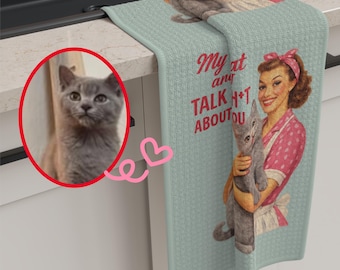 1950er Jahre Vintage Haustier Portrait Geschirrtuch Geschirrtuch Mikrofaser | Benutzerdefinierte Hund Katze Küche Dekor
