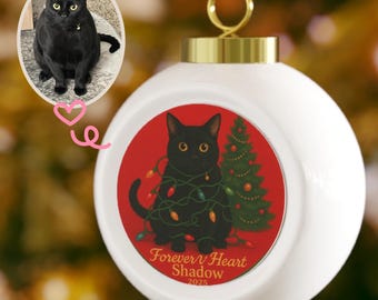 Schwarze Katze mit Weihnachtslichter Ornament | Urlaub Ball Ornament