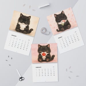 Kawaii Black Cat Sushi Wall Calendar 2026 image 4