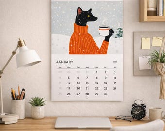 Whimsical Cat Art Wall Calendar 2026 | Illustrated Monthly Planner