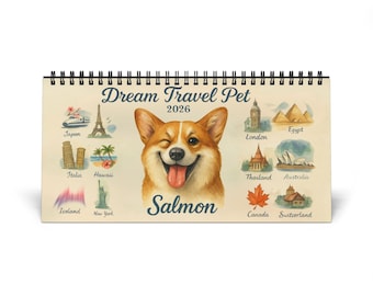 Corgis Reise Tischkalender, Haustier Illustration, 2026