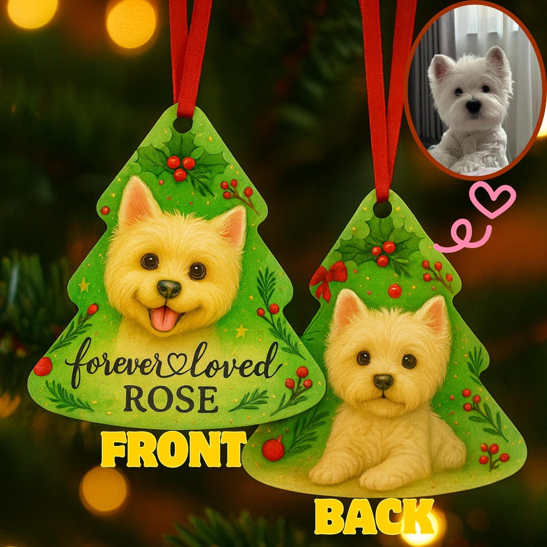 Westie Dog Metal Ornament | Christmas Tree Shaped Pet Memorial Ornament ...