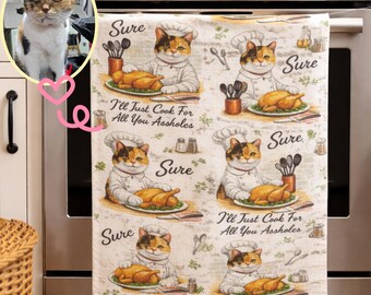Custom Foto Katze Illustration Mikrofaser Geschirrtuch | Personalisiertes Katzen Portrait