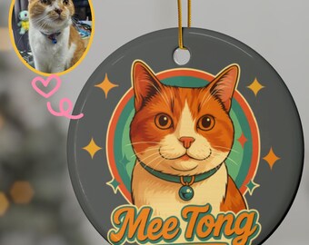 Retro Katzen Kreis Verzierung Keramik Ornament | Doppelseitig bedruckt