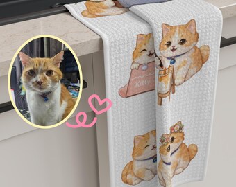 Custom 12 Katzen Portraits Küchentuch Mikrofaser | Personalisierte Haustier Geschirrtuch