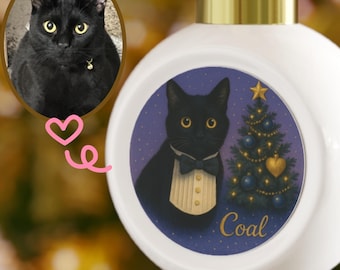 Schwarze Katze mit Smoking Weihnachtskugel-Verzierung | Personalisierte Namensoption