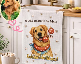 Personalisierung Golden Retriever Weihnachten Geschirrtuch | Mikrofaser Geschirrtuch