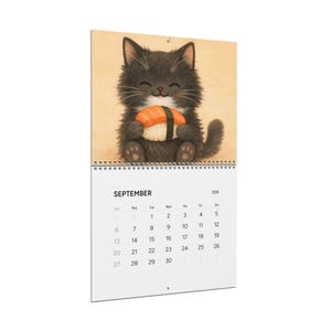 Kawaii Black Cat Sushi Wall Calendar 2026 image 2