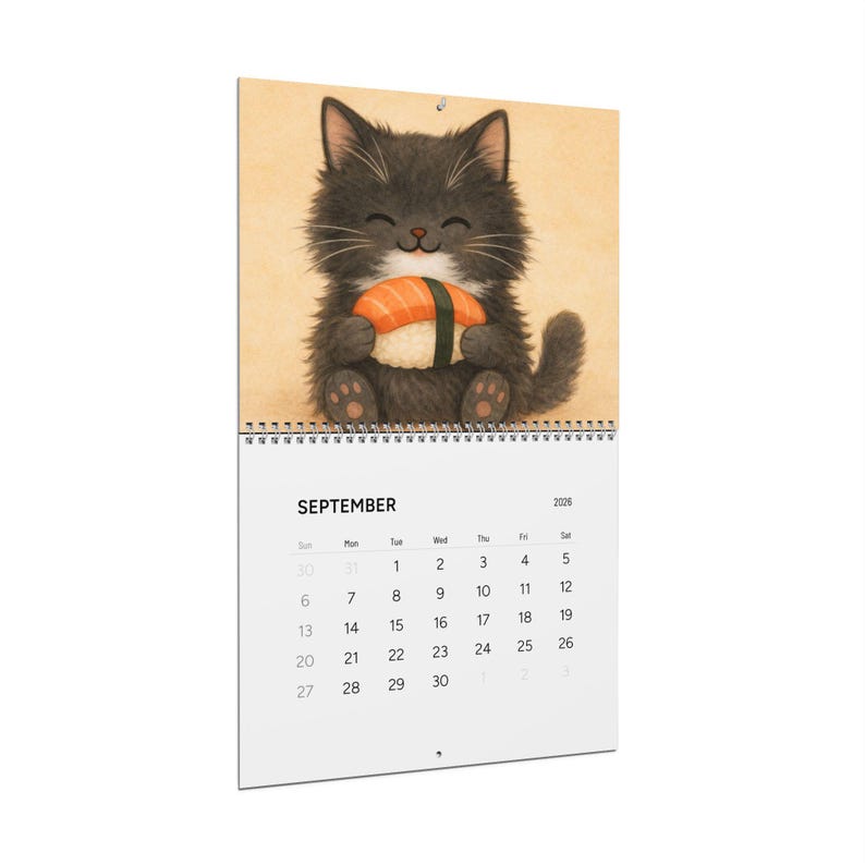 Kawaii Black Cat Sushi Wall Calendar 2026 image 2