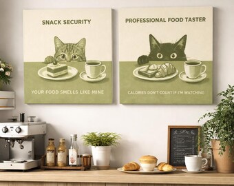Cat Peeking Canvas Print Set | Minimalist Cafe Wall Art