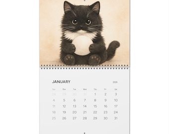 Kawaii Schwarze Katze Sushi Wandkalender 2026