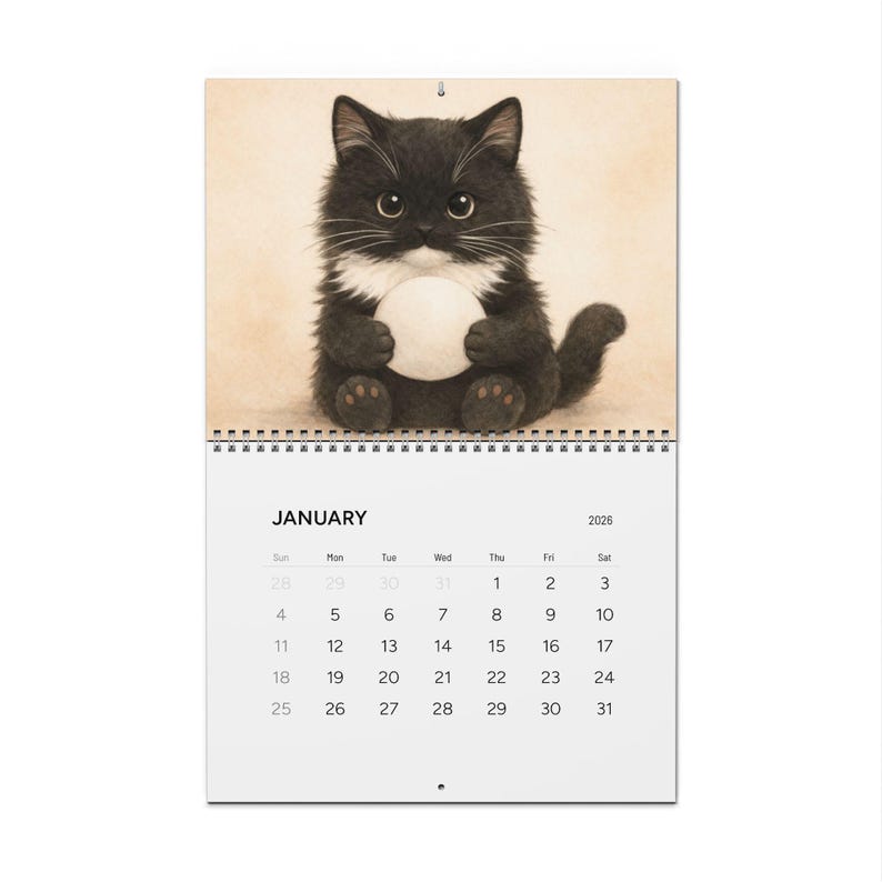 Kawaii Black Cat Sushi Wall Calendar 2026 image 1