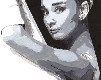 Audrey Hepburn - A4 A3 or A2 Size Limited Edition Print of my original watercolor painting direct from RussellArt