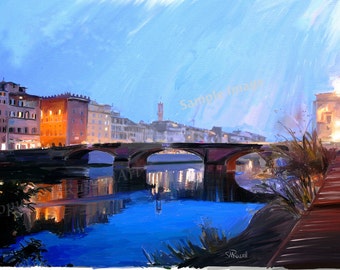 Reflections of Florence - LARGE A4 A3 or A2Limited Edition Art Print of an original Ipad painting by Steve Russell of RussellArt