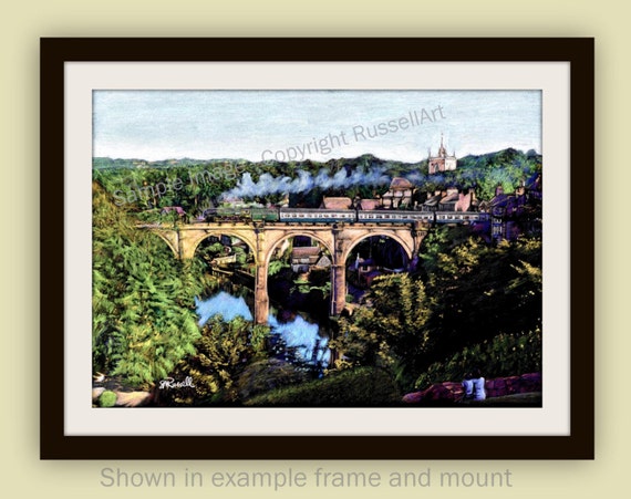 Knaresborough Train Railway Landscape Giclee Art Print of drawing by RussellArt