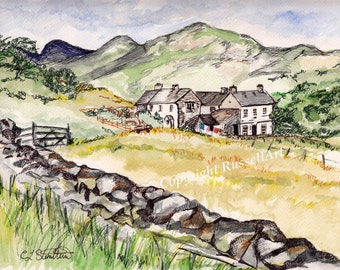 Langdale Pike  - Watercolor Painting Lake District English Countryside Landscape A4 A3 or A2 Limited Edition Art Print from RussellArt