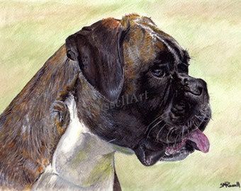 Boxer Dog - Large A4 A3 or A2 Size Limited Edition Print of original watercolor painting from RussellArt