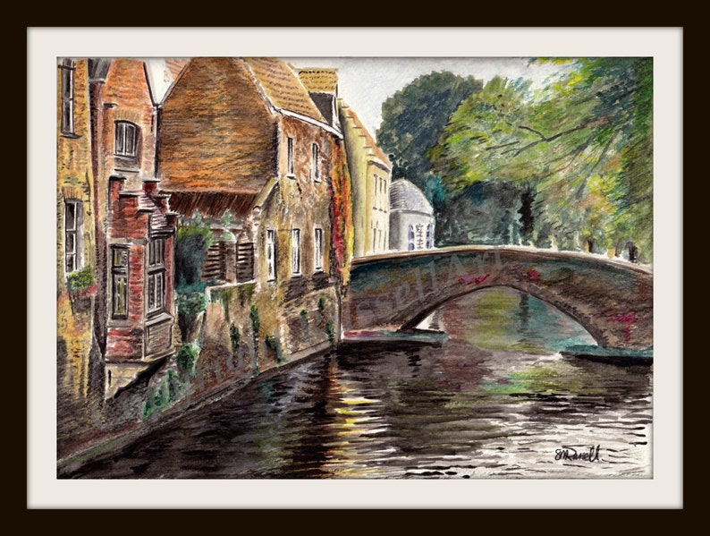 Bruges Reflections Watercolor Landscape LARGE A4 A3 or A2 Limited Edition Art Print by English Artist Stephen Russell of RussellArt image 1