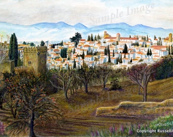 Granada View - Art Print of an original watercolour painting by Steve Russell of RussellArt LARGE A4 A3 or A2 Limited Edition