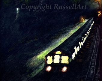 Night Train - A4 A3 or A2 Size locomotive art print of original painting direct from artist by RussellArt