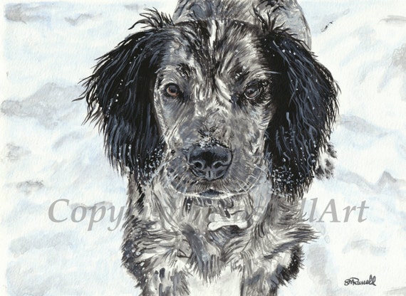 /'Black Poodle/' A4 A3 A2 Dog dogs Art Print of watercolour painting by RussellArt