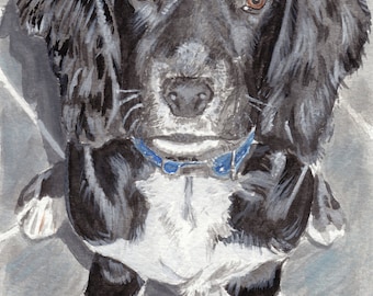 Harvey - Black Cocker Spaniel Dog LARGE A4 A3 or A2 Limited Edition Art Print of original watercolor painting by Artist Steve Russell