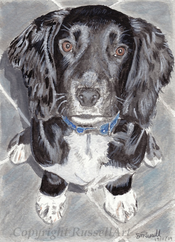 /'Black Poodle/' A4 A3 A2 Dog dogs Art Print of watercolour painting by RussellArt