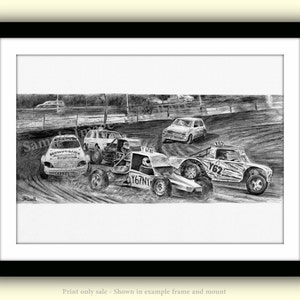 Autograss Stock Car Racing Art Print of Original Drawing MOTORSPORT from RussellArt A4 A3 or A2 print size. NASCAR Interest image 2