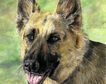 German Shepherd - Dog A4 A3 or A2 Sized Limited Edition Art Print of my original watercolor painting from RussellArt